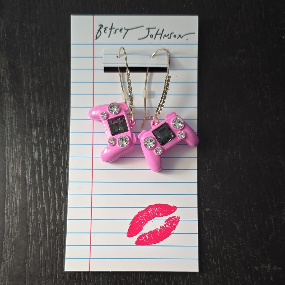 Betsey Johnson Pink Controller Earrings with Sparkle